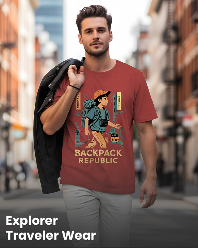 Adventure travel T-shirt with mountain design